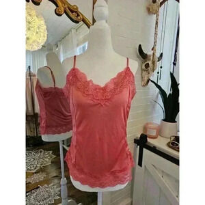 Y2K Women's Lace Trim Coral Camisole